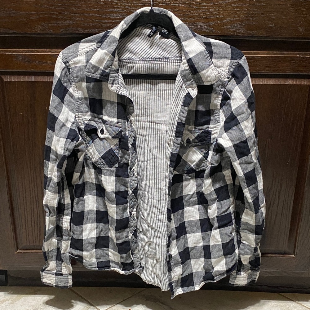 Ultra Flirt Black and White Checkered Button Down Shirt - Youth XL